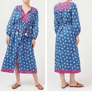 J. Crew Vibrant Blue paisley belted Floral embroidered maxi Dress boho